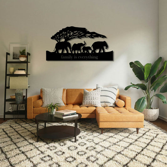 Elephants "Family Is Everything" Metal Wall Art Frame