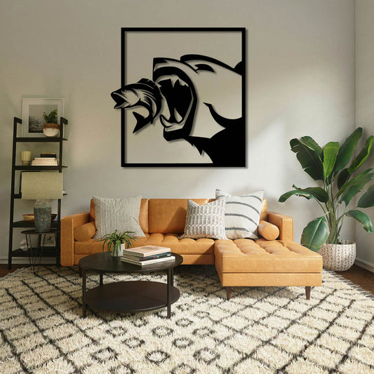 Grizzly Bear Catch Metal Wall Art Frame