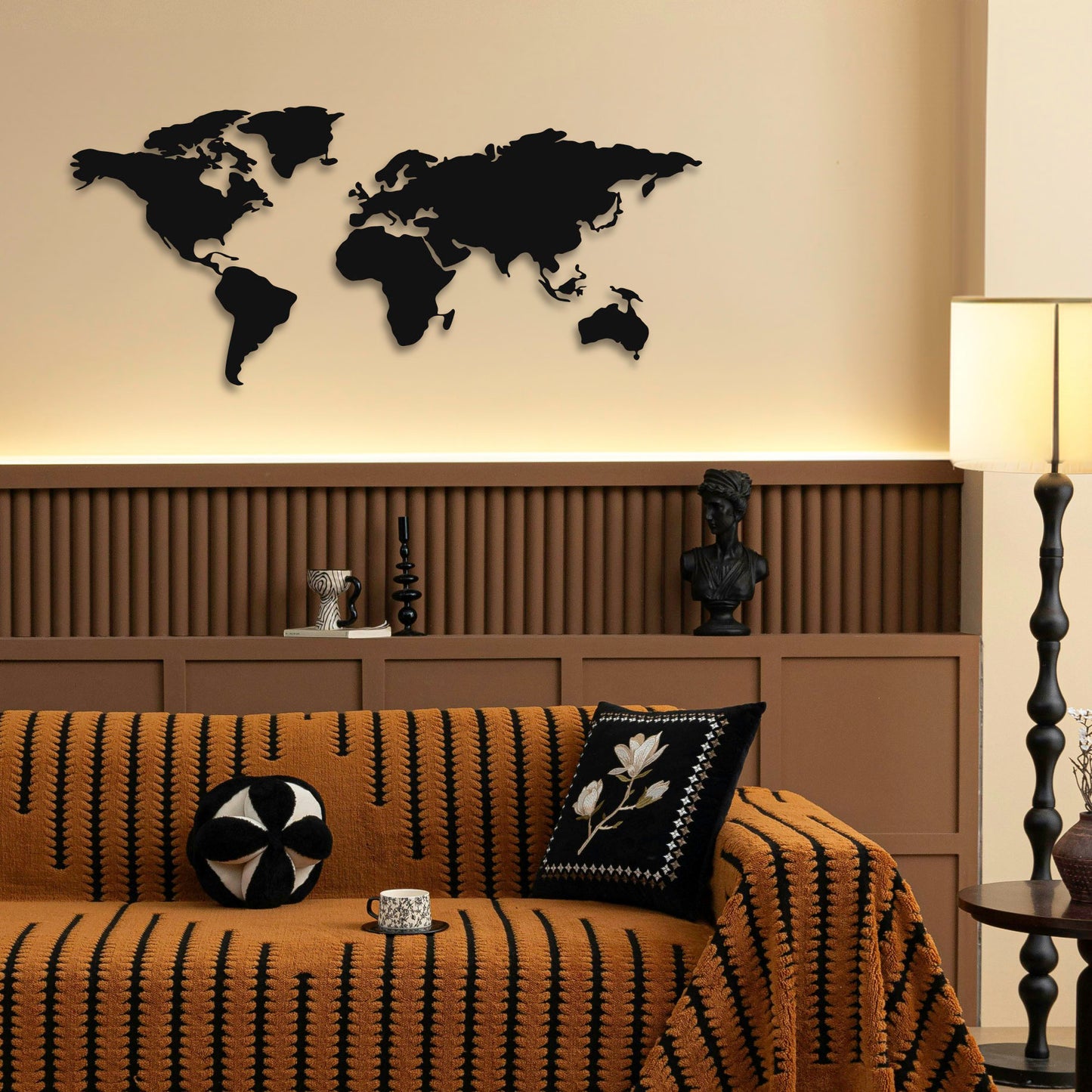 WORLD MAP SILHOUETTE METAL WALL ART