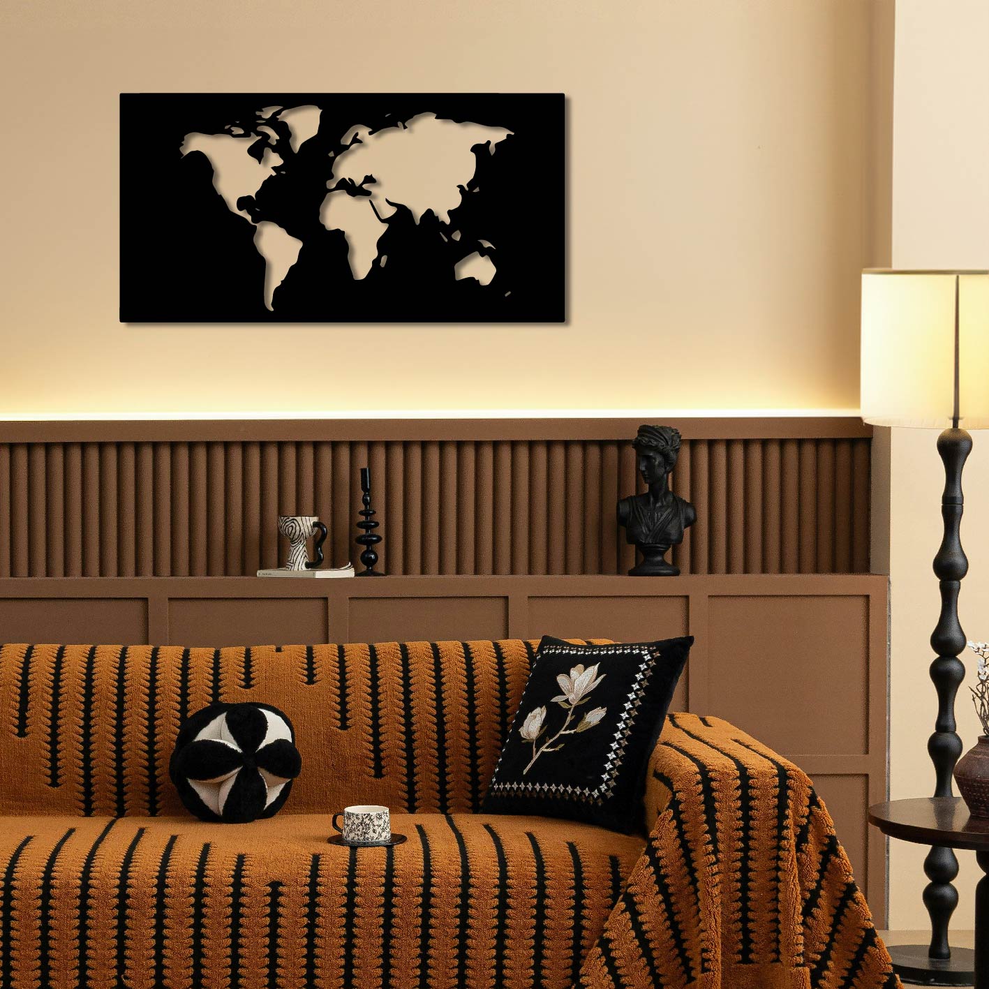 WORLD MAP CUTOUT METAL WALL ART