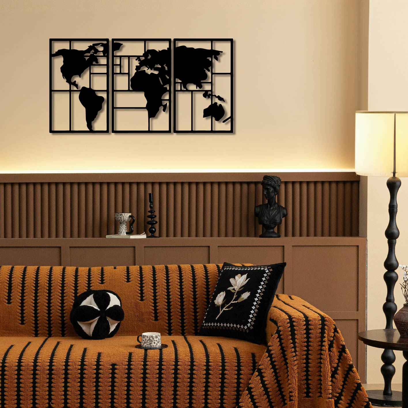 3 PIECE WORLD MAP METAL WALL ART