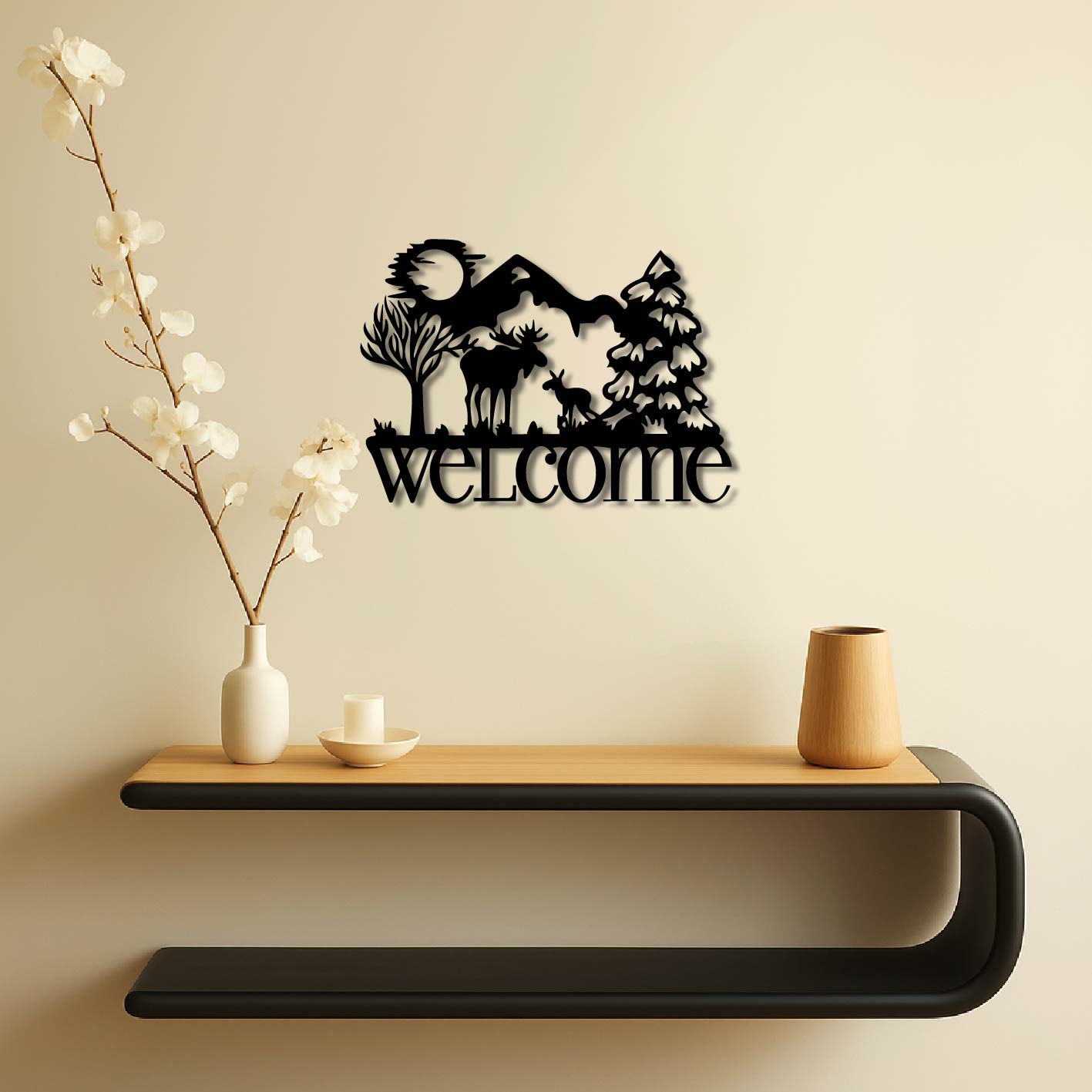 ELK SCENE WELCOME SIGN METAL WALL ART