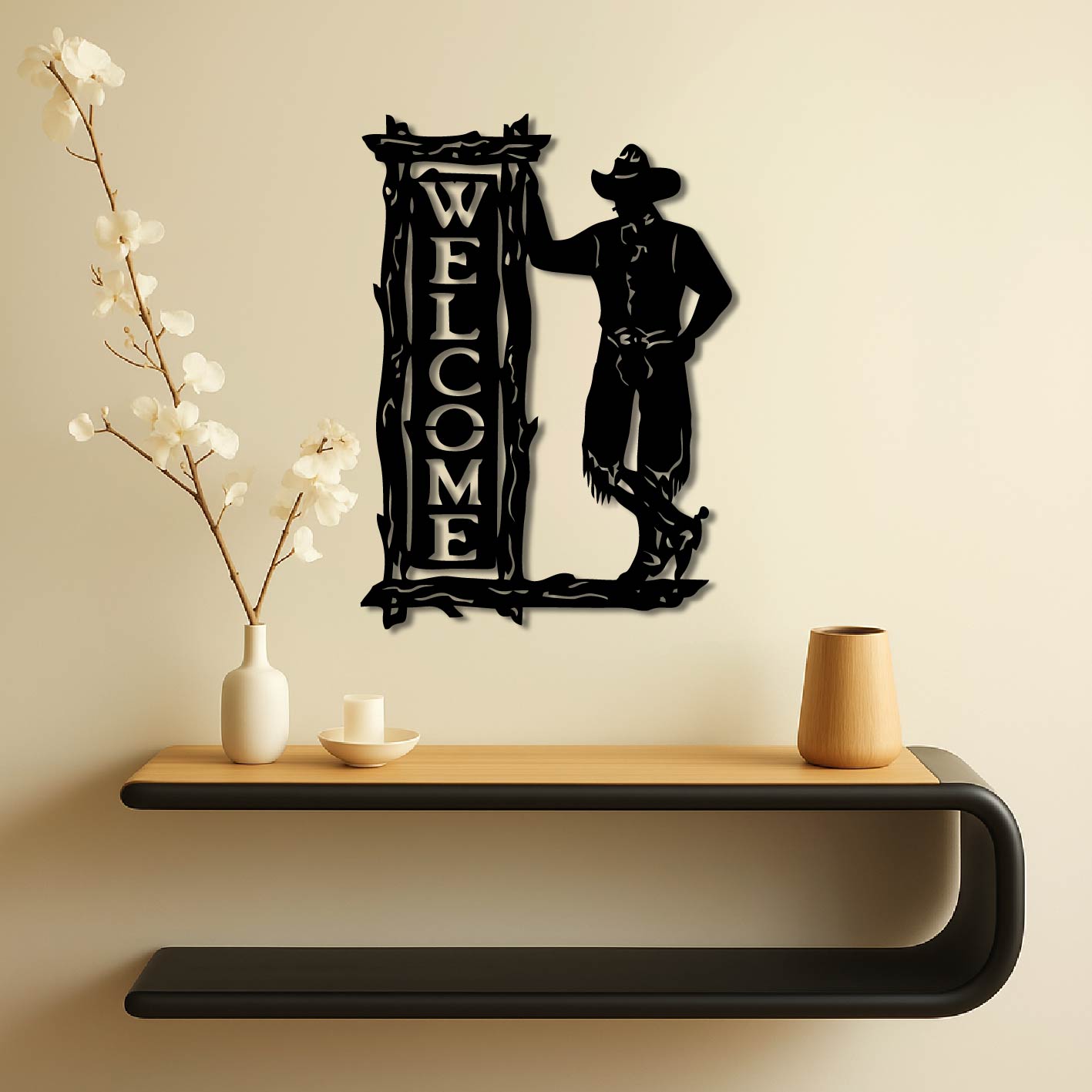 COWBOY WELCOME SIGN METAL WALL ART