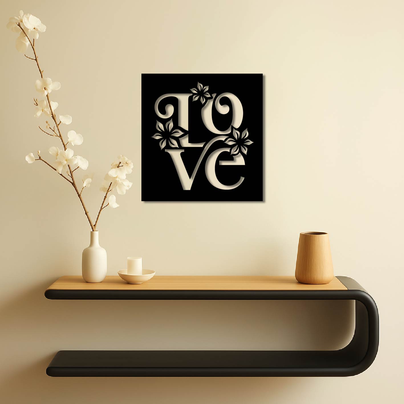 LOVE FLORAL SQUARE METAL WALL ART