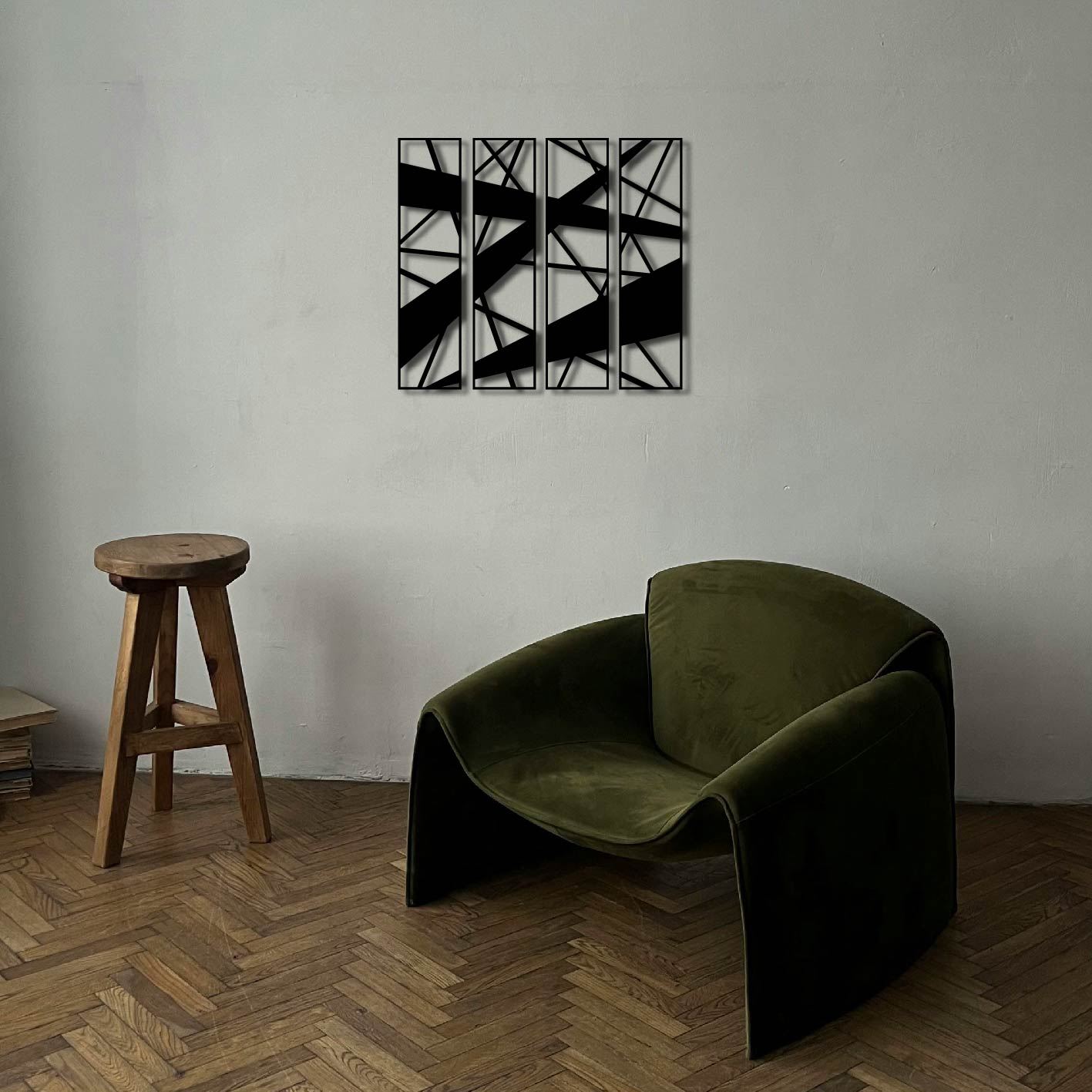 4 PIECE GEOMETRIC LINES METAL WALL ART