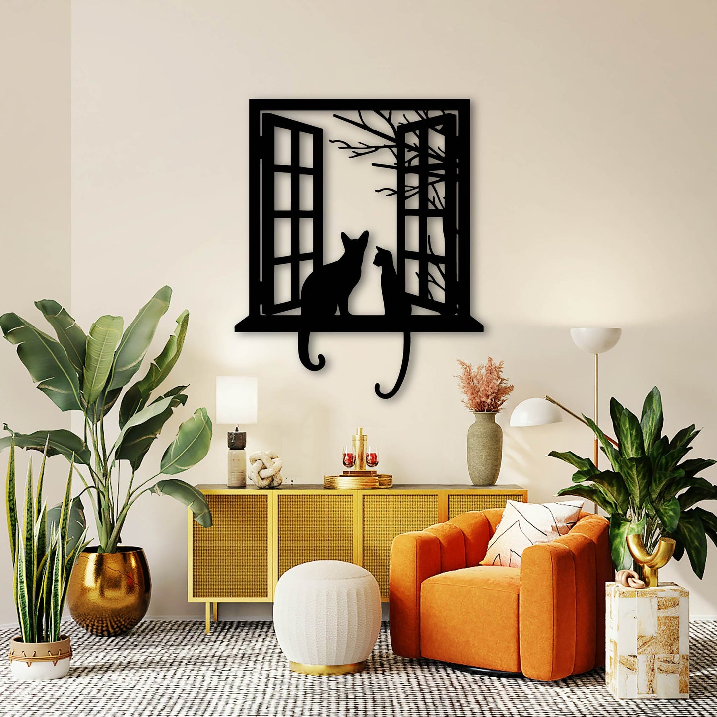 CATS LOOKING OUT WINDOW METAL WALL ART