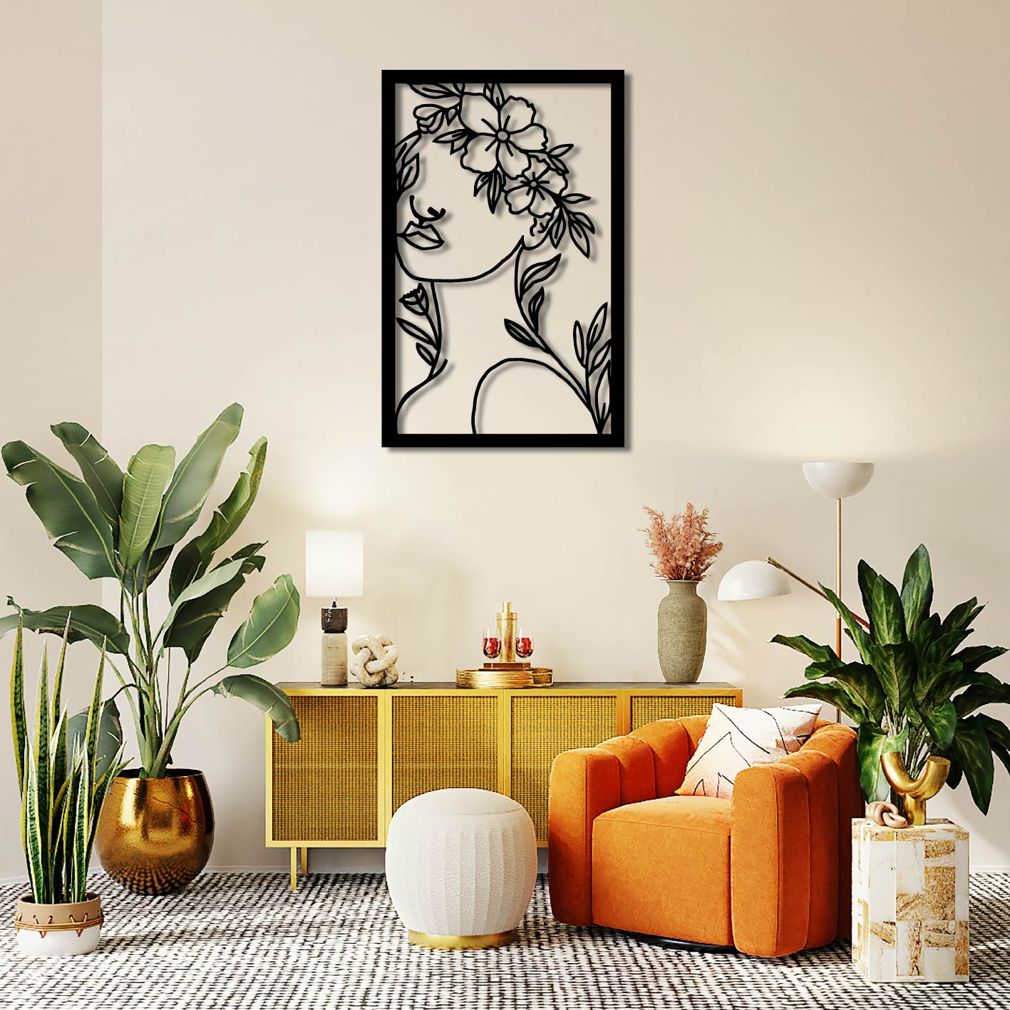 WOMAN FLOWER CROWN METAL WALL ART