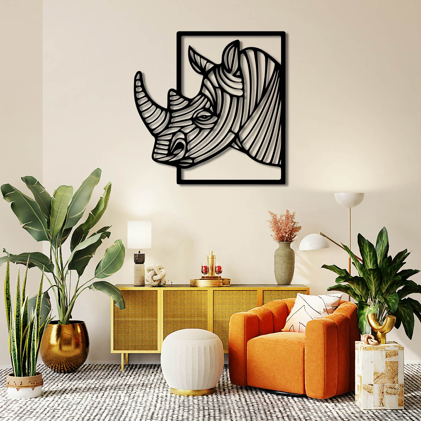 RHINO TEXTURED METAL WALL ART