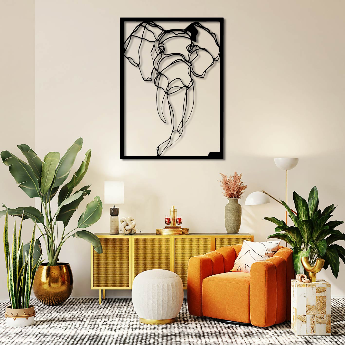 ELEPHANT FRAME METAL WALL ART