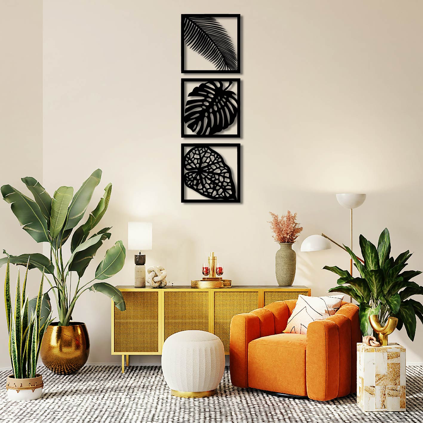 3 PIECE BOTANICAL LEAVES METAL WALL ART