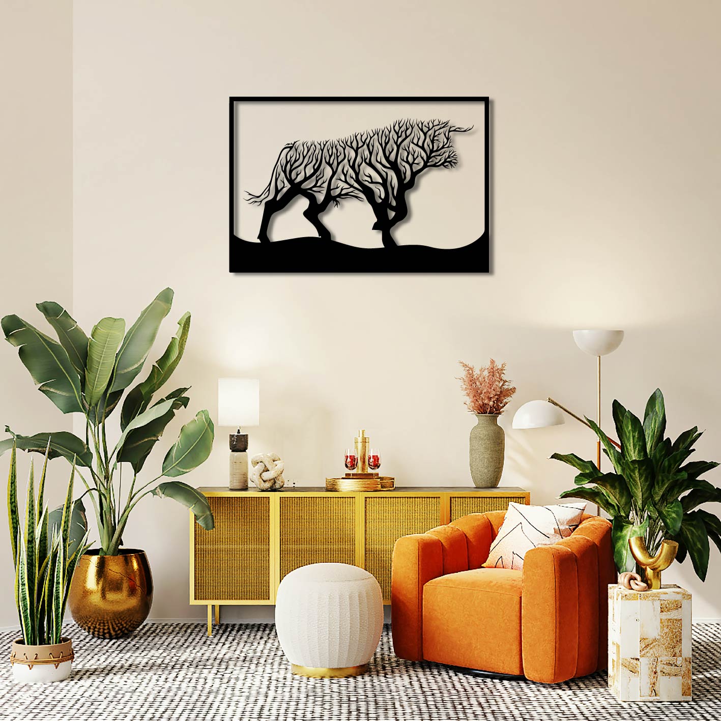 BULL TREE METAL WALL ART