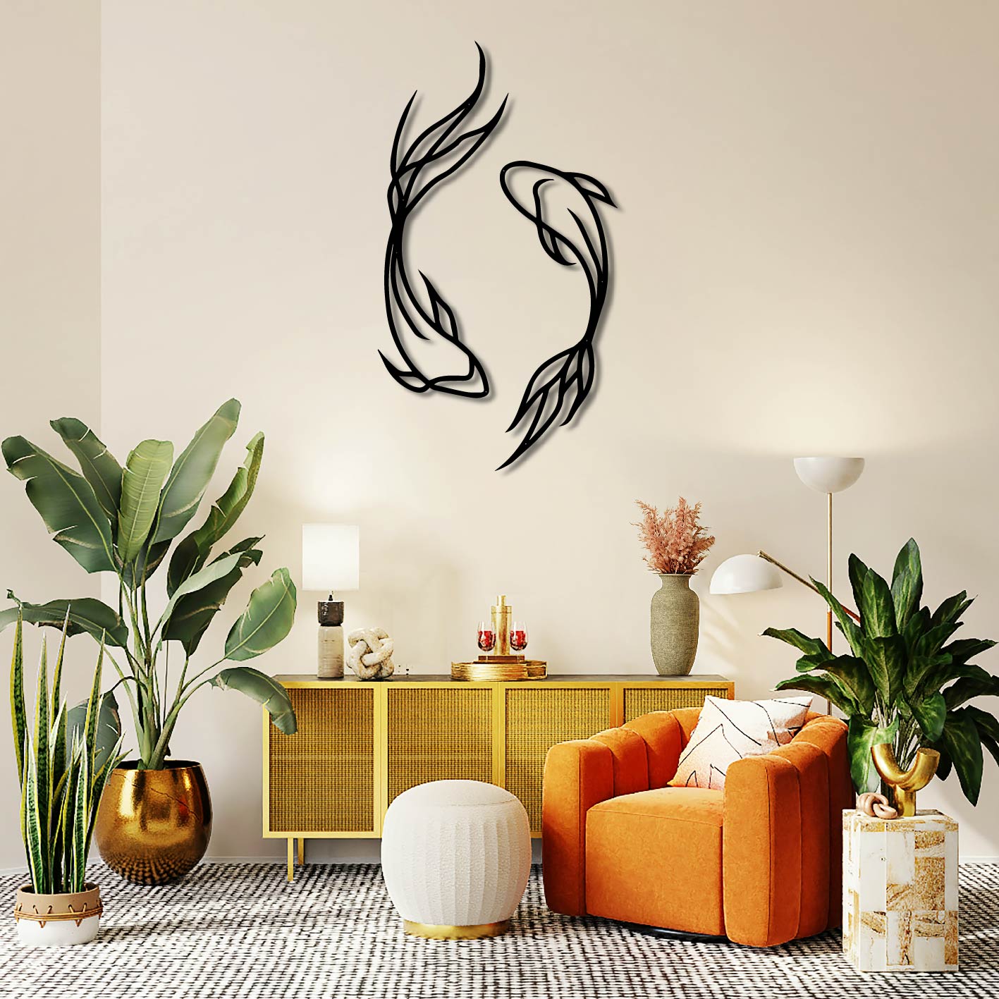 Koi Fish Pair Metal Wall Art Frame