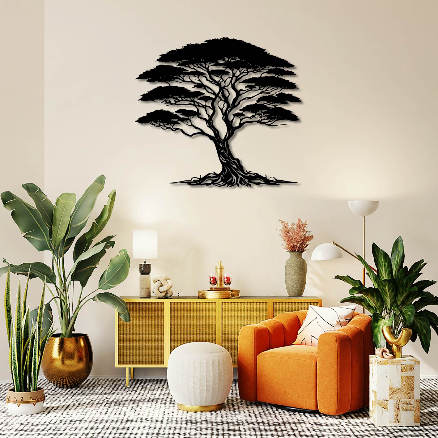 UMBRELLA THORN TREE METAL WALL ART