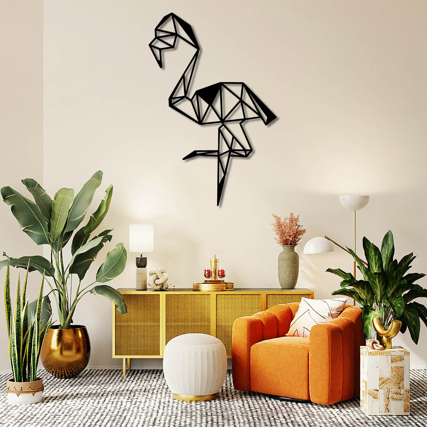 FLAMINGO ON ONE LEG METAL WALL ART