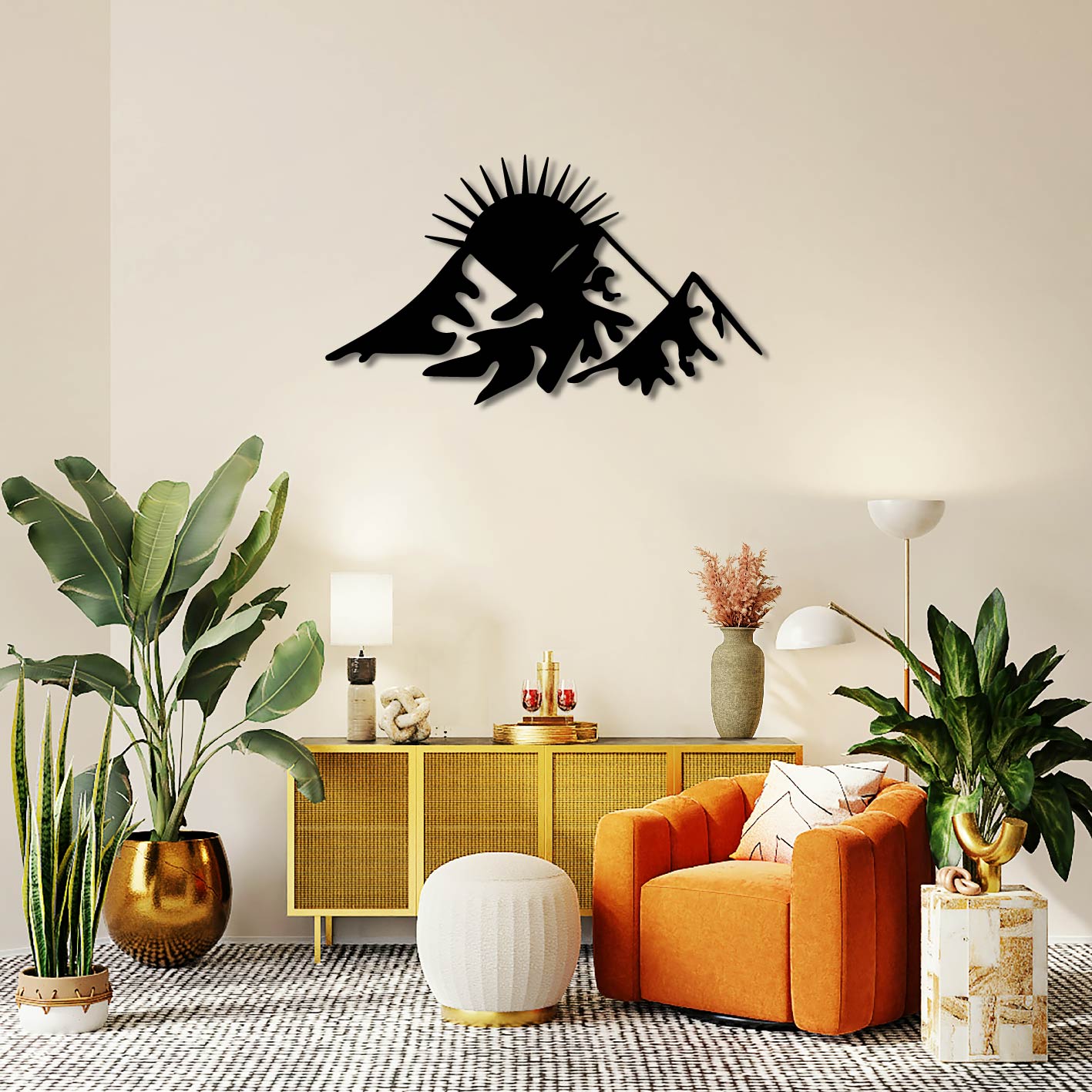 SUN AND MOUNTAIN RANGE METAL WALL ART