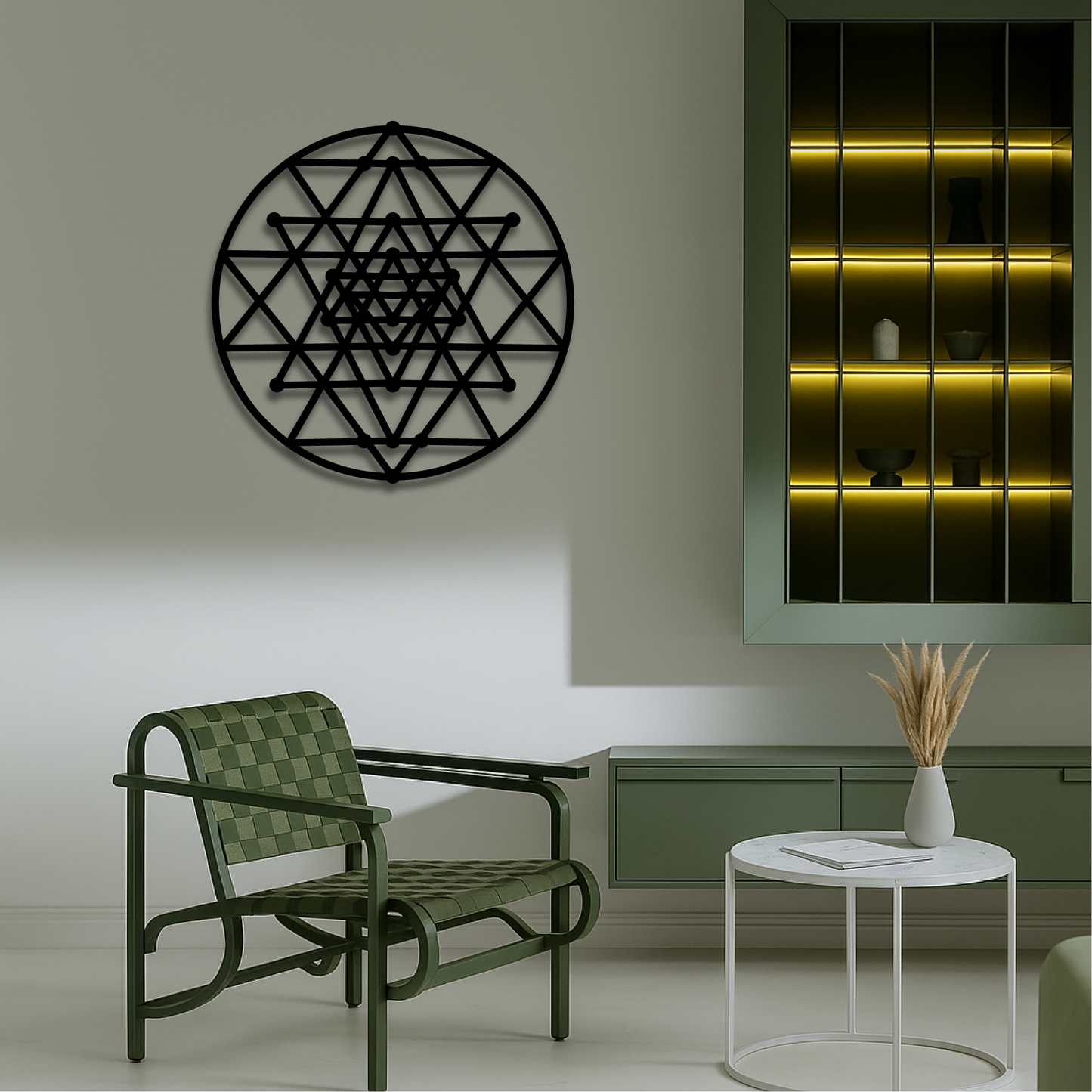 GEOMETRIC TRIANGLES ROUND METAL WALL ART