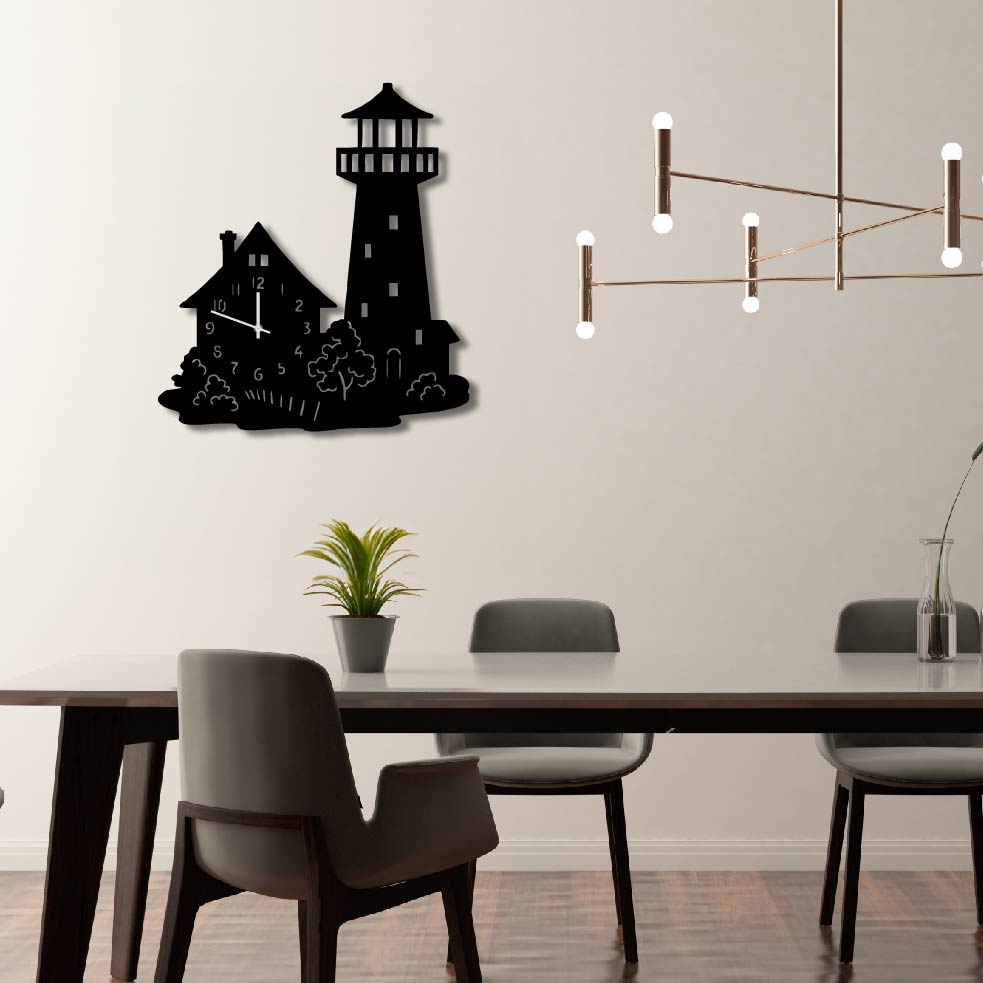 LIGHTHOUSE AND HOUSE METAL WALL ART CLOCK