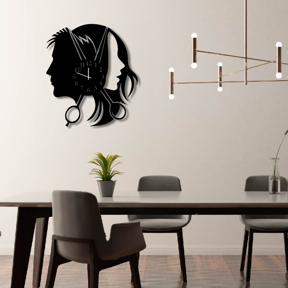 HAIRDRESSER METAL WALL ART CLOCK