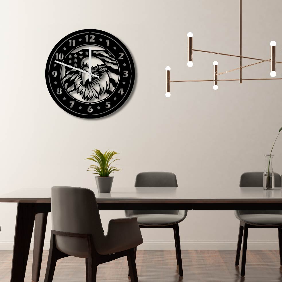 AMERICAN EAGLE DETAILED METAL WALL ART CLOCK