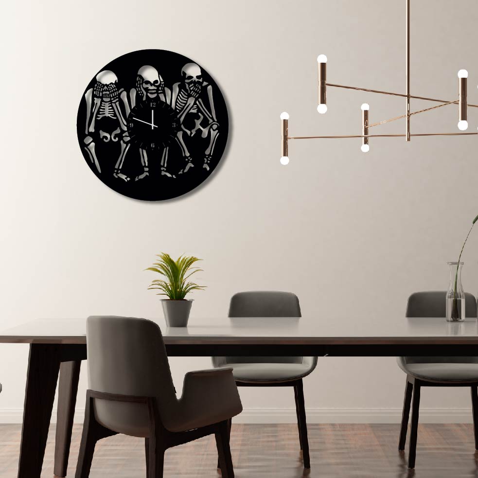 3 SKELETONS METAL WALL ART CLOCK