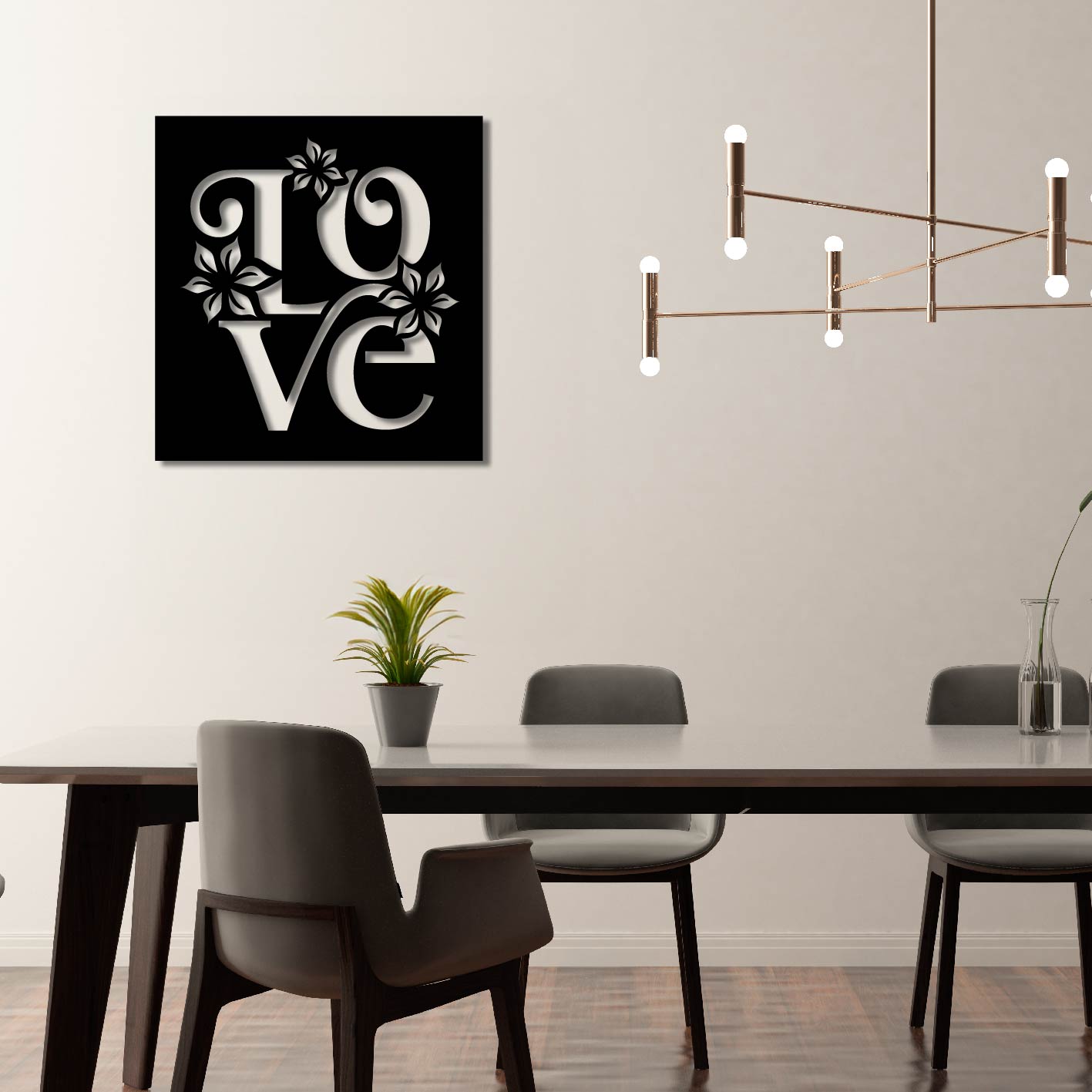 LOVE FLORAL SQUARE METAL WALL ART