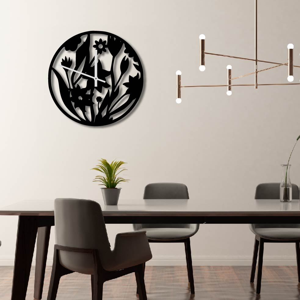 FLOWERS METAL WALL ART CLOCK