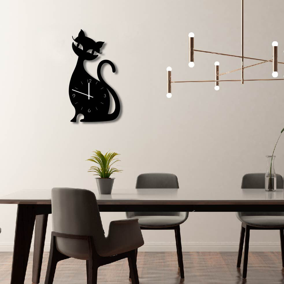 CARTOON CAT METAL WALL ART CLOCK