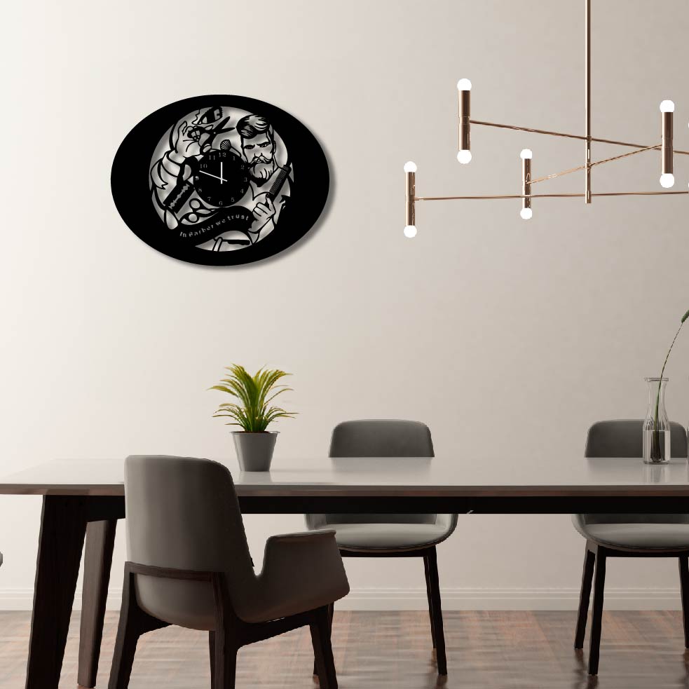 OVAL BARBER SHOP METAL WALL ART CLOCK