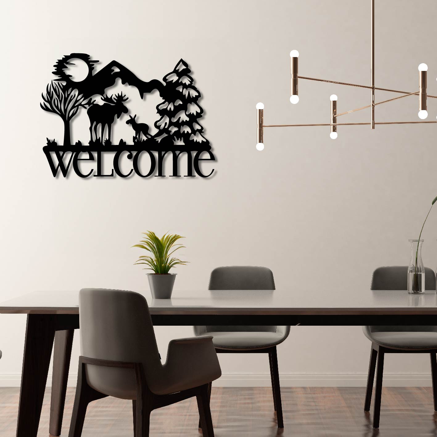 ELK SCENE WELCOME SIGN METAL WALL ART