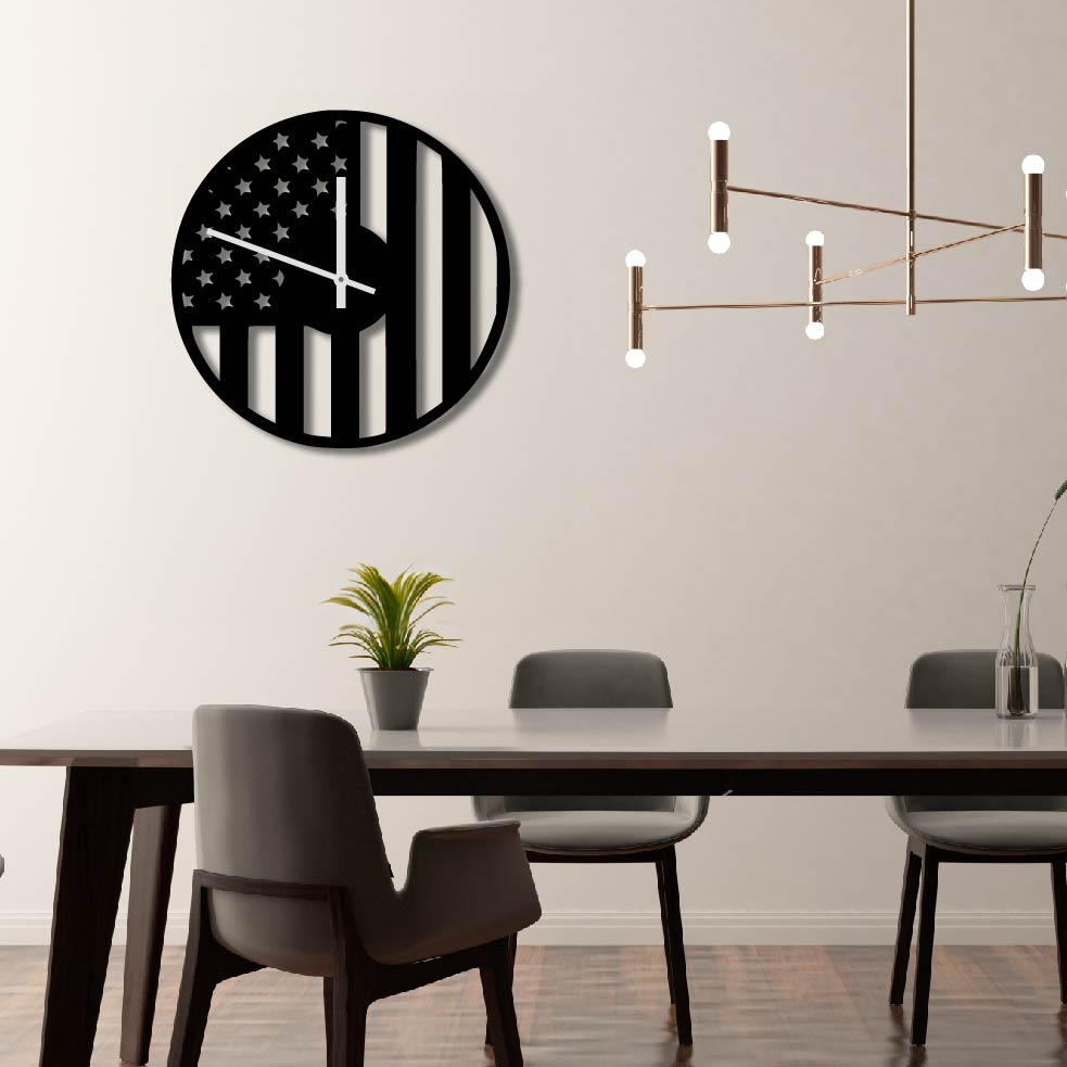 USA FLAG METAL WALL ART CLOCK