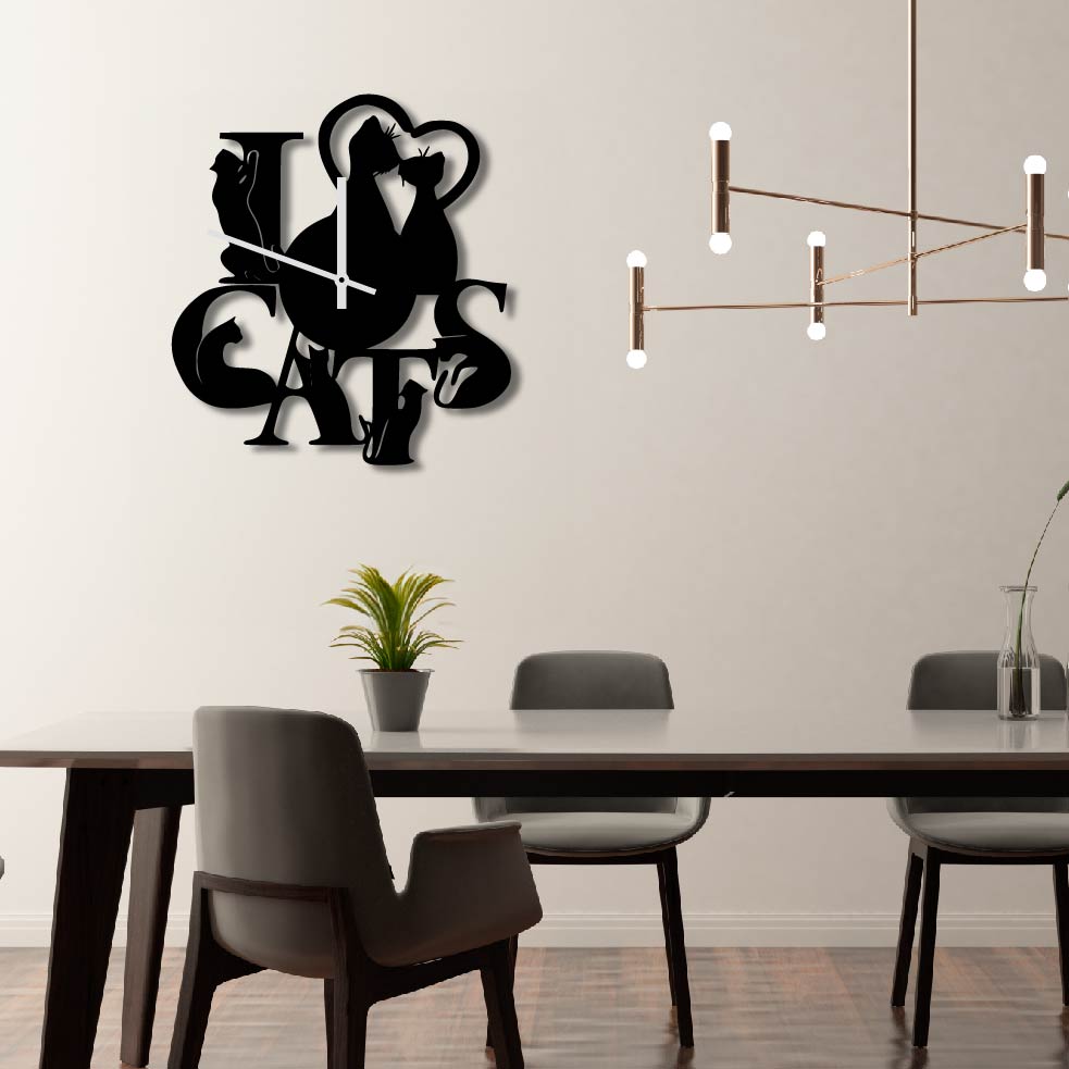 I LOVE CATS METAL WALL ART CLOCK