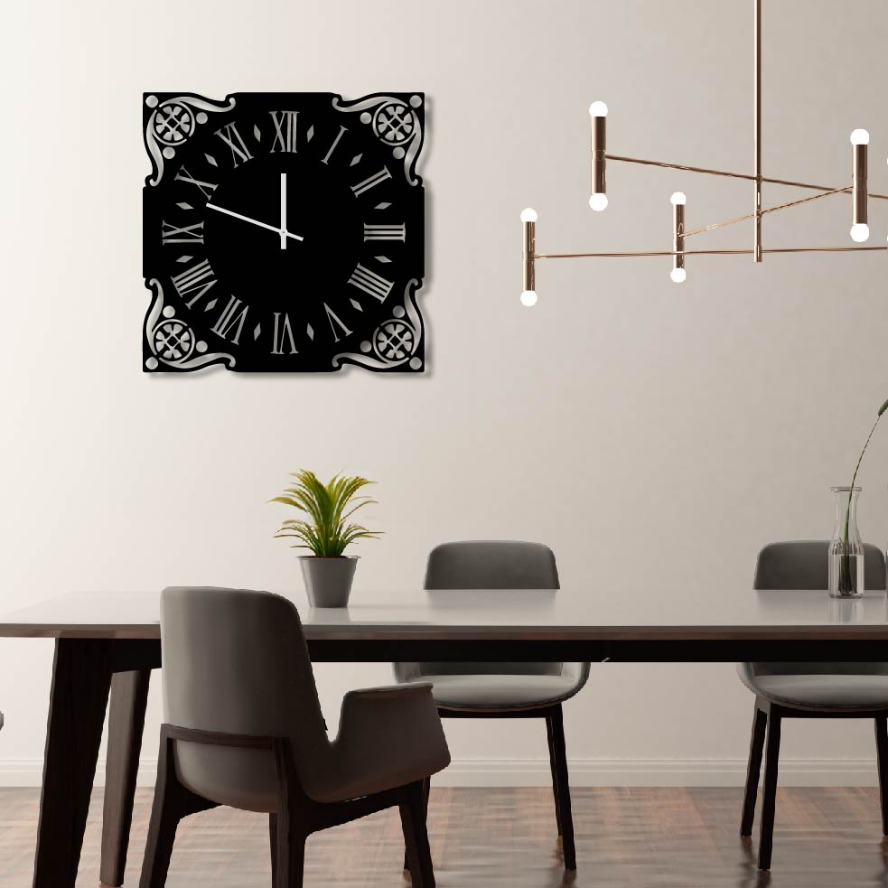 SQUARE PATTERNED TILE METAL WALL ART CLOCK