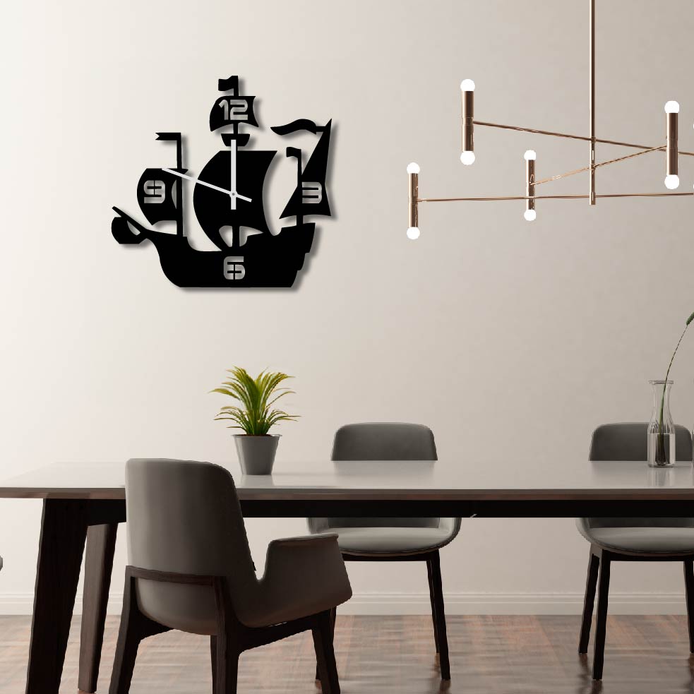 SHIP SILHOUETTE METAL WALL ART CLOCK