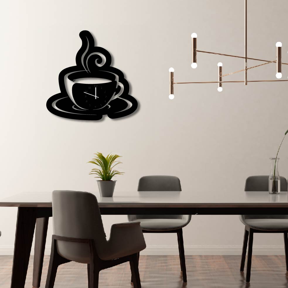 COFFEE CUP SILHOUETTE METAL WALL ART CLOCK