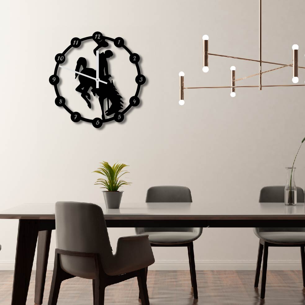 COWBOY HORSE METAL WALL ART CLOCK