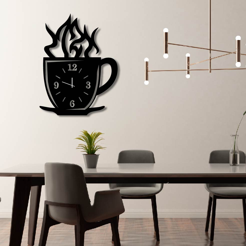 COFFE CUP METAL WALL ART CLOCK