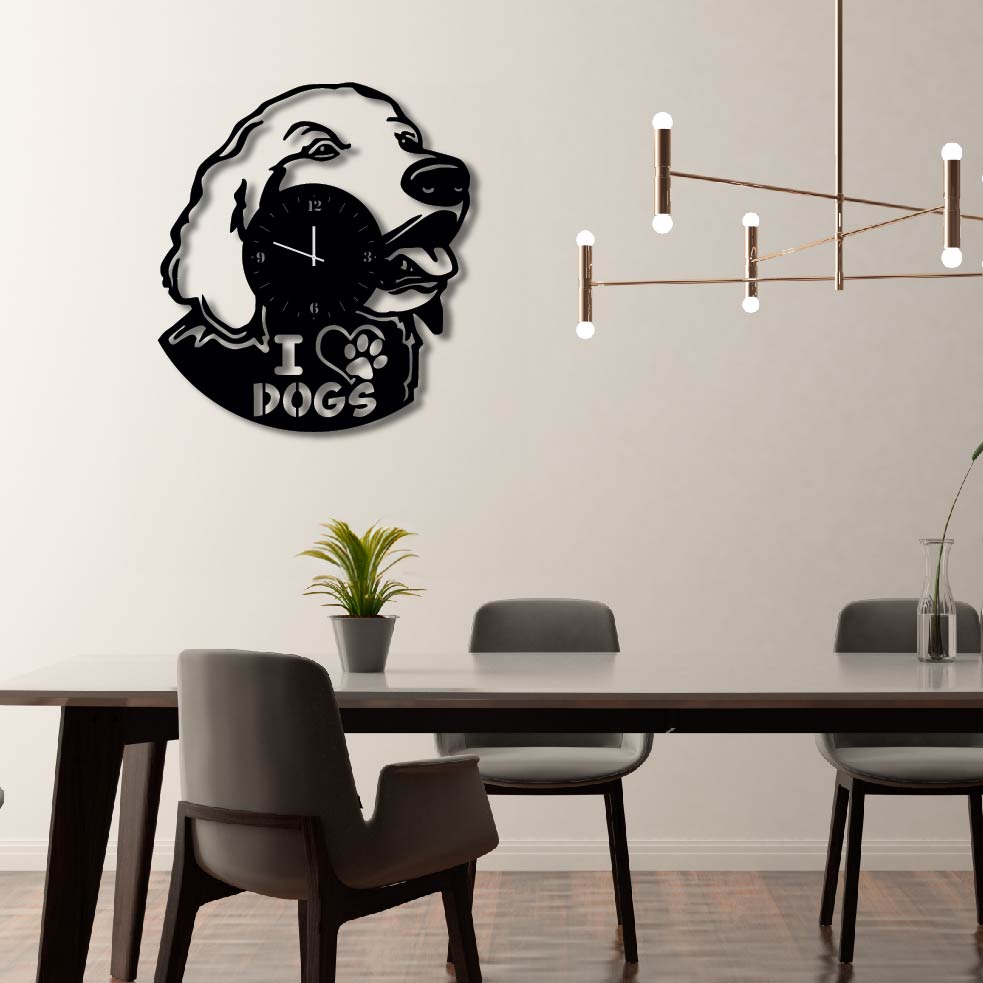 I LOVE DOGS METAL WALL ART CLOCK