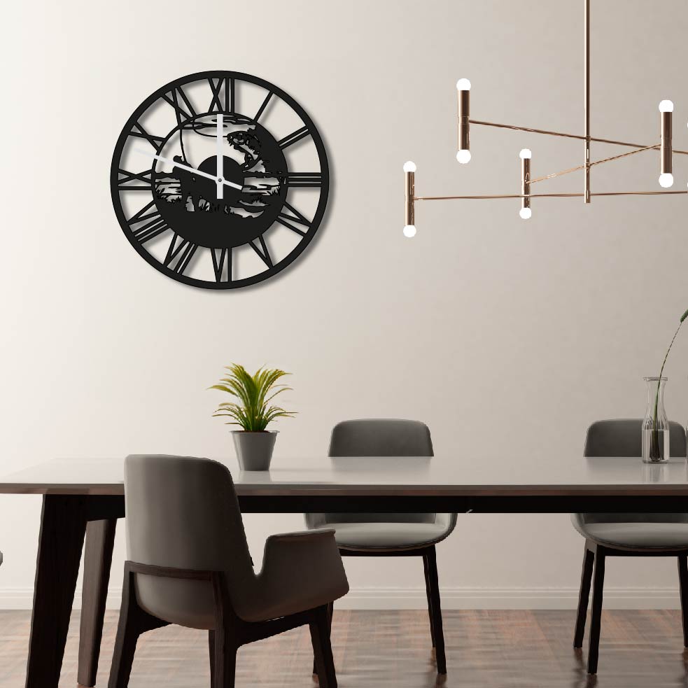 MAN FISHING METAL WALL ART CLOCK