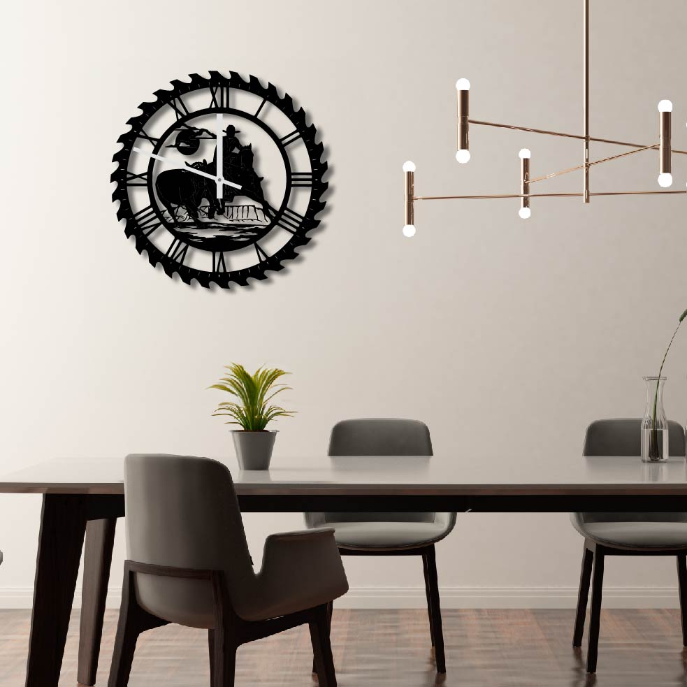 COWBOY RODEO METAL WALL ART CLOCK