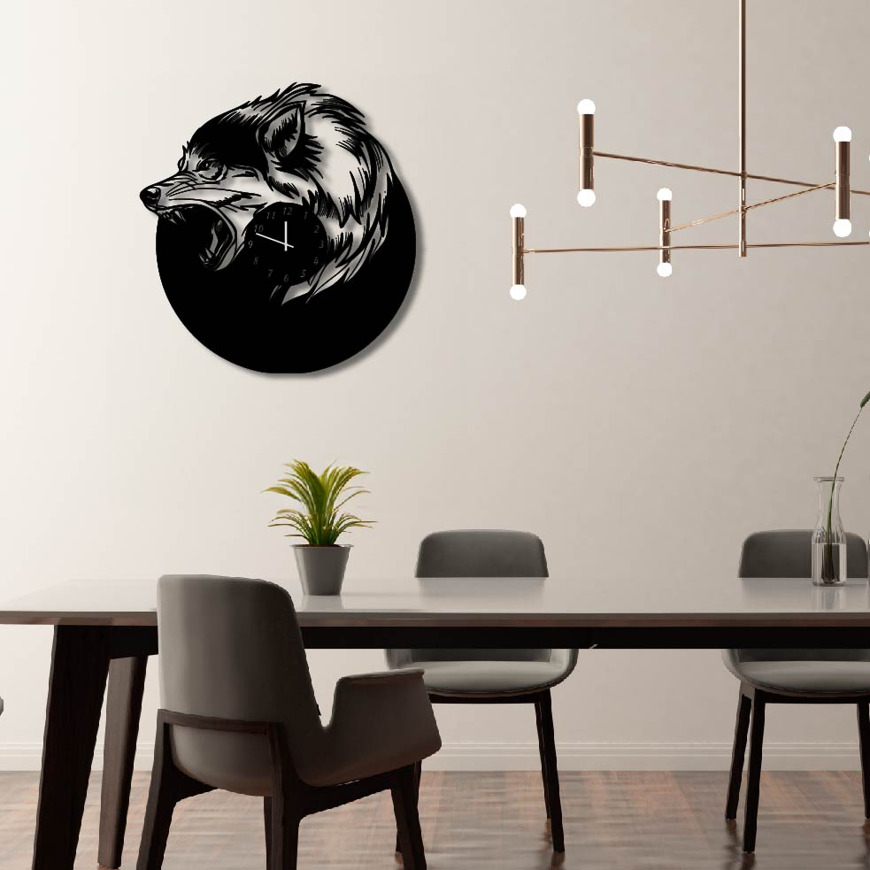 WOLF HEAD METAL WALL ART CLOCK