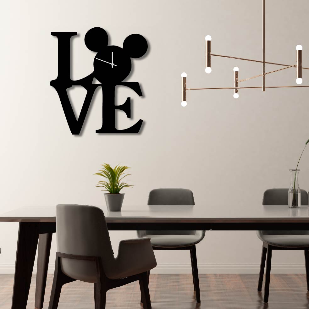 LOVE MICKEY MOUSE METAL WALL ART CLOCK