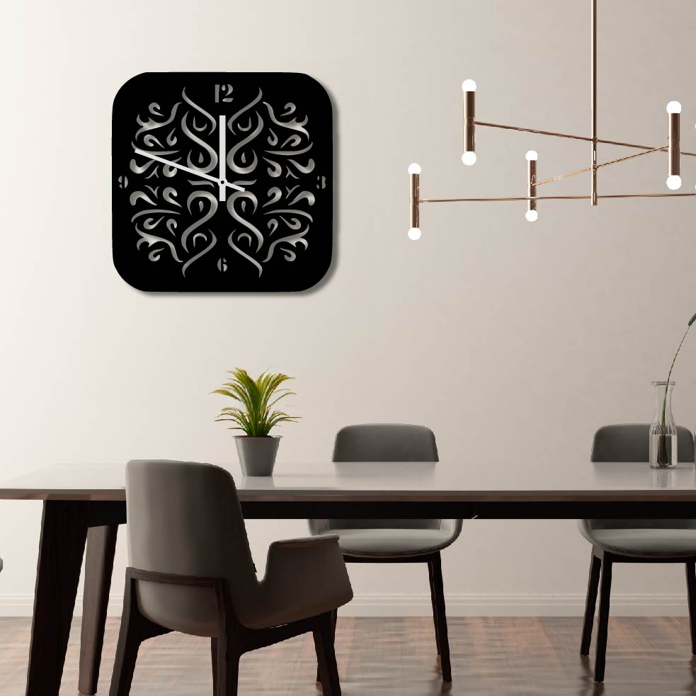 SQUARE TRIBAL PATTERN METAL WALL ART CLOCK