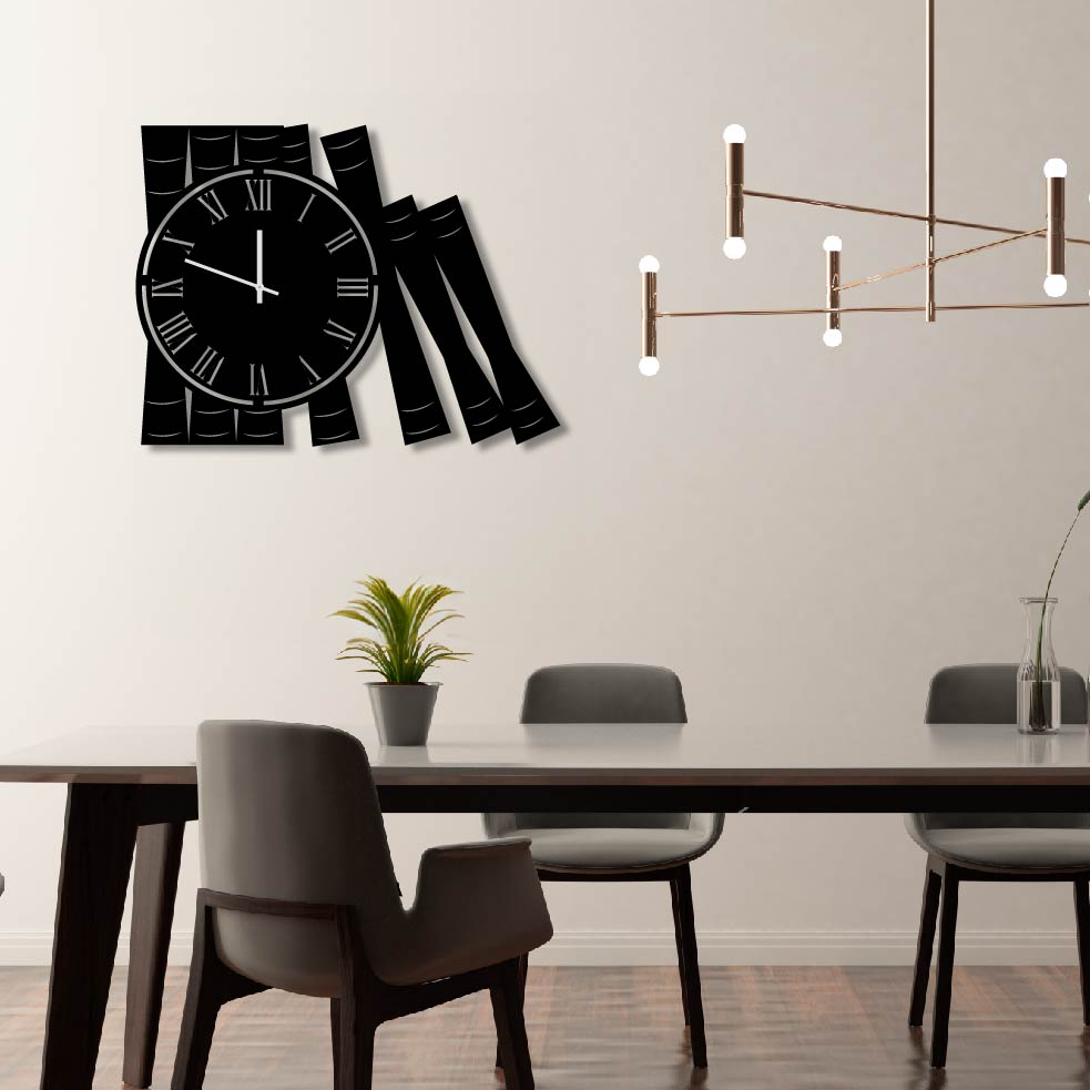 LEANING BOOKS METAL WALL ART CLOCK