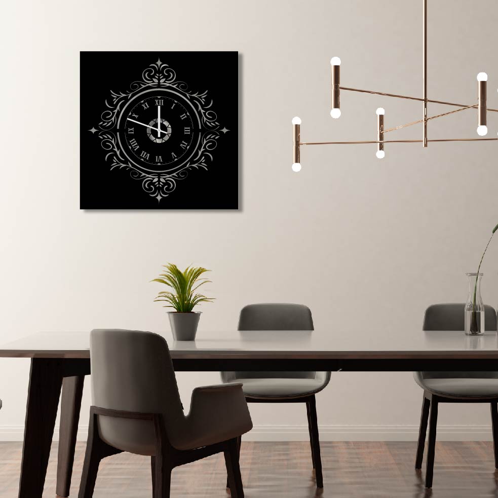 SQUARE VICTORIAN PATTERN METAL WALL ART CLOCK