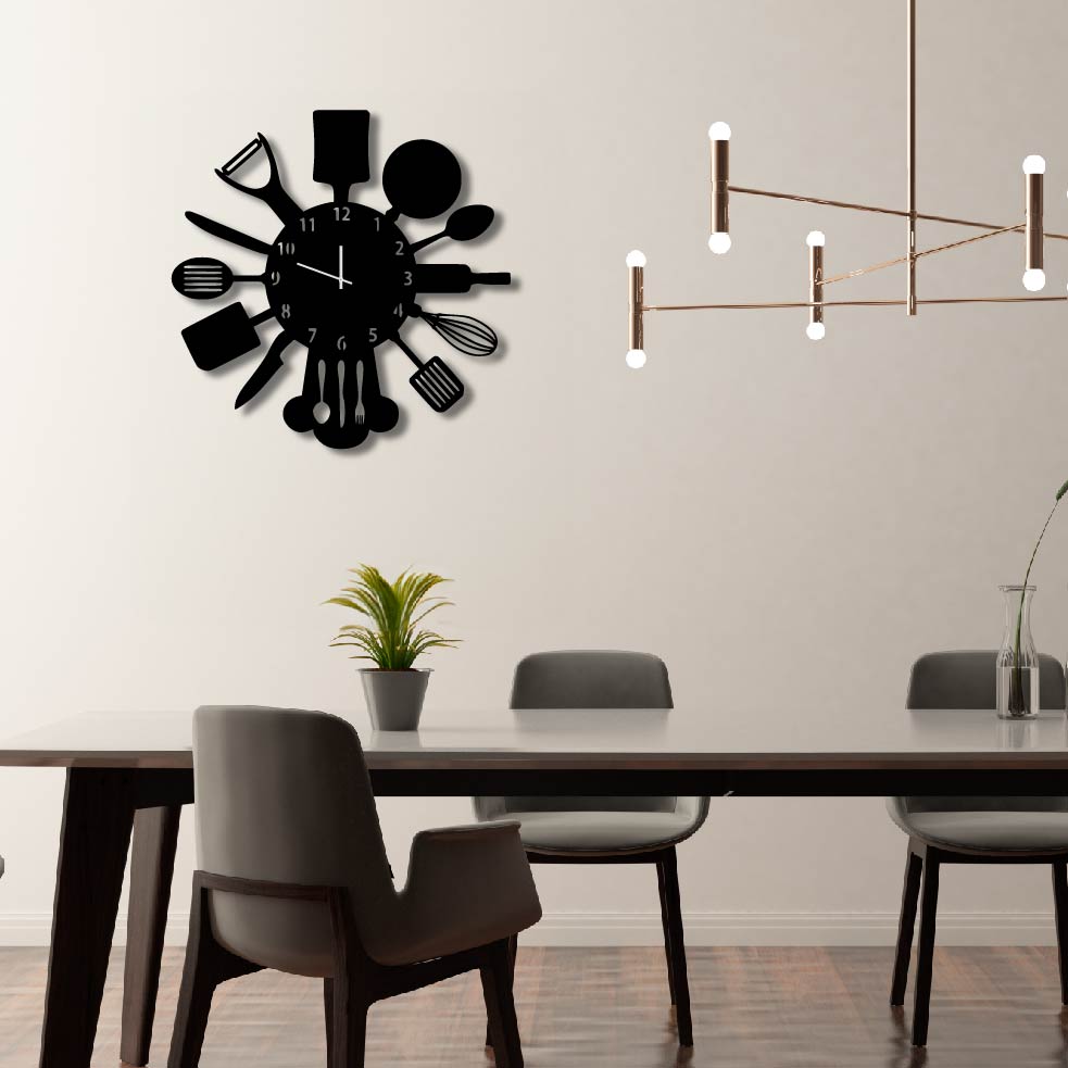 KITCHEN UTENSILS METAL WALL ART CLOCK