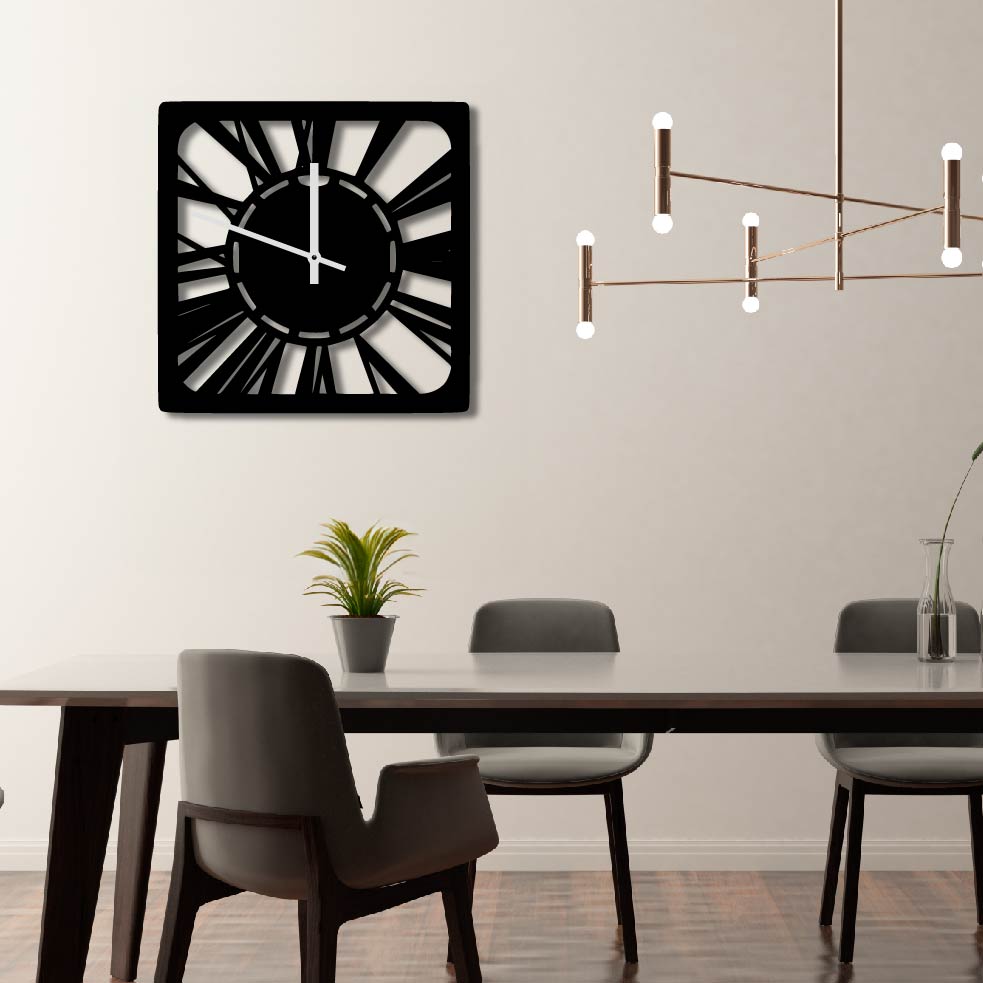 SQUARE FRAME ROMAN NUMERAL METAL WALL ART CLOCK