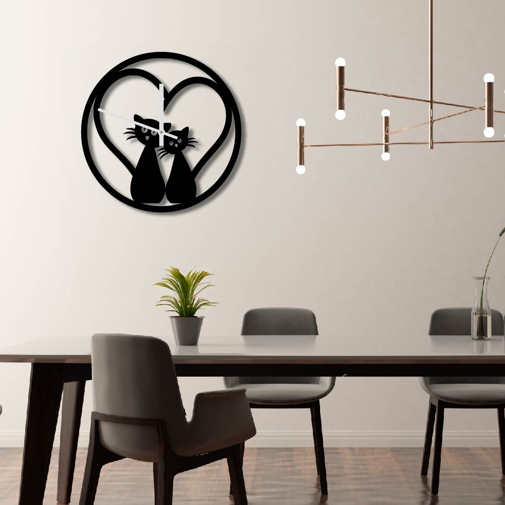CATS HEART METAL WALL ART CLOCK