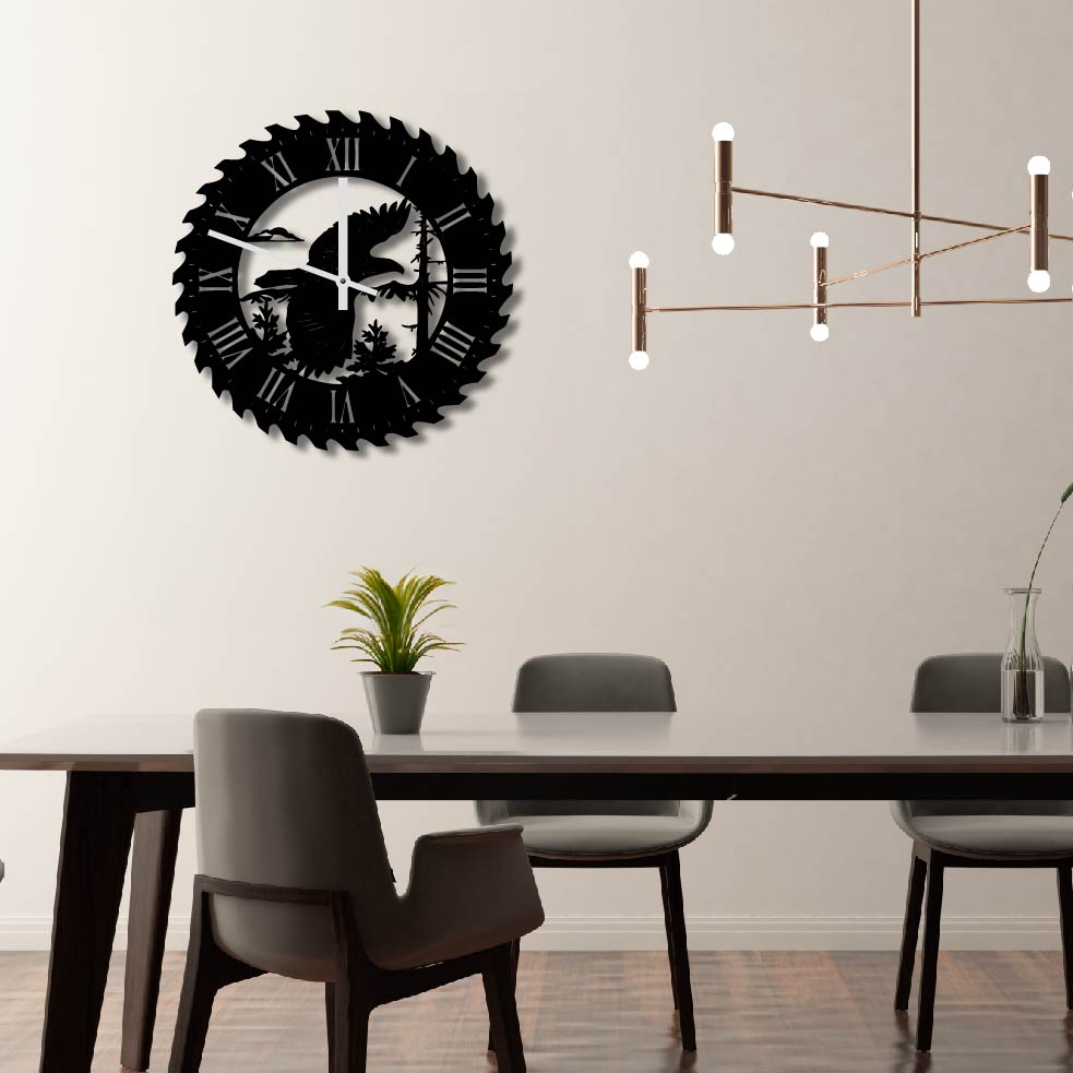 EAGLE FLYING METAL WALL ART CLOCK