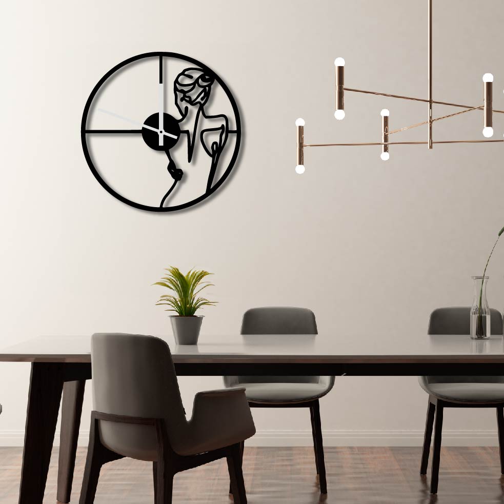 WOMAN LINE ART METAL WALL ART CLOCK