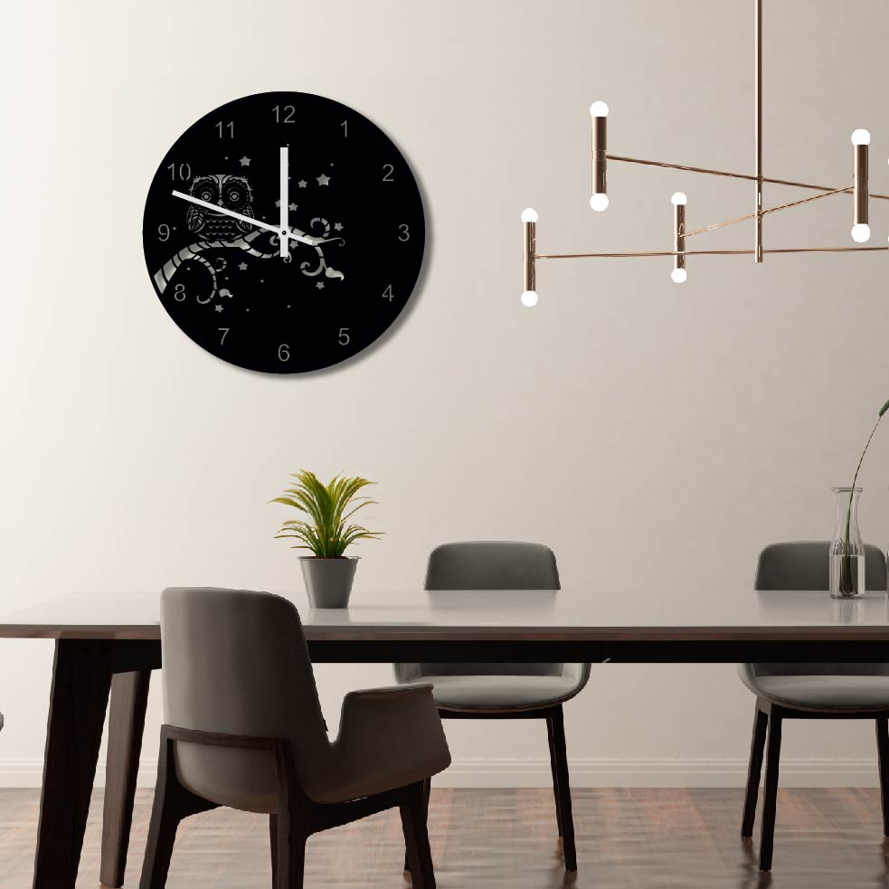 OWL ON BRANCH METAL WALL ART CLOCK